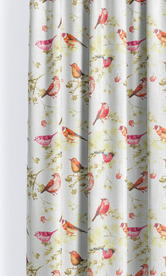 Bird-Print Cotton Blinds (Orange/ Pink/ White)