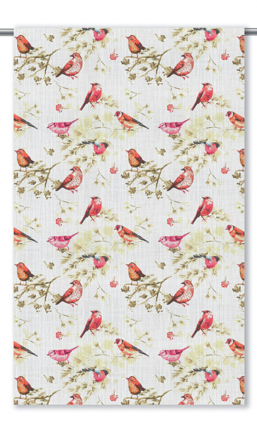 Bird-Print Cotton Window Treatments Fabric Sample (Orange/ Pink/ White)