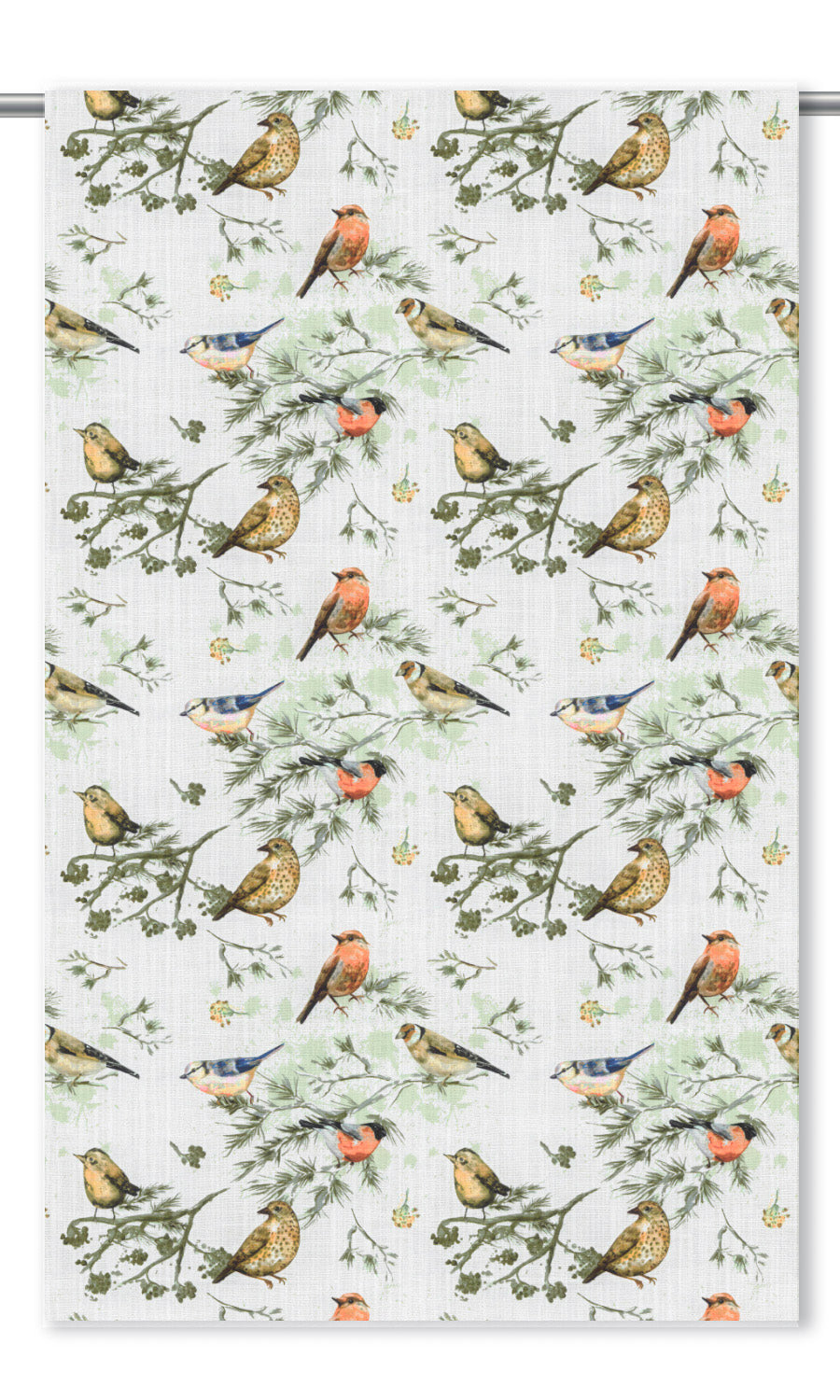 Bird-Print Cotton Window Treatments Fabric By the Yard (Yellow/ Orange/ White)