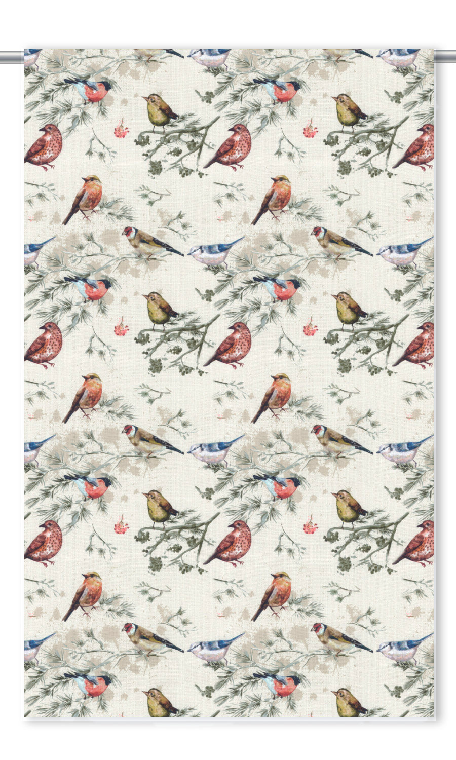 Bird-Print Cotton Window Treatments Fabric Sample (Red/ Gray/ Blue/ Beige)