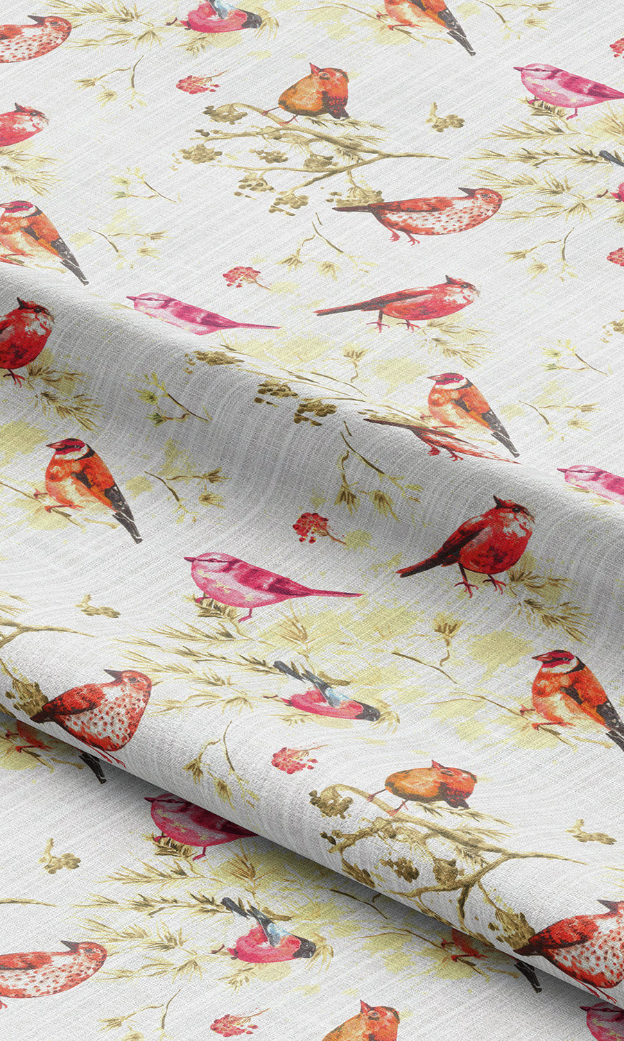 Bird-Print Cotton Free Fabric Material Sample (Orange/ Pink/ White)