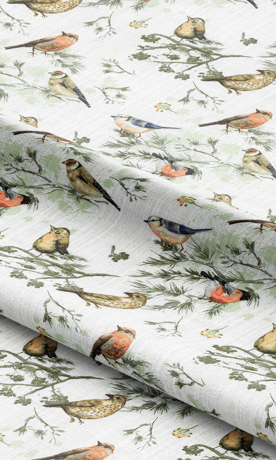 Bird-Print Cotton Fabric Material By the Yard (Yellow/ Orange/ White)