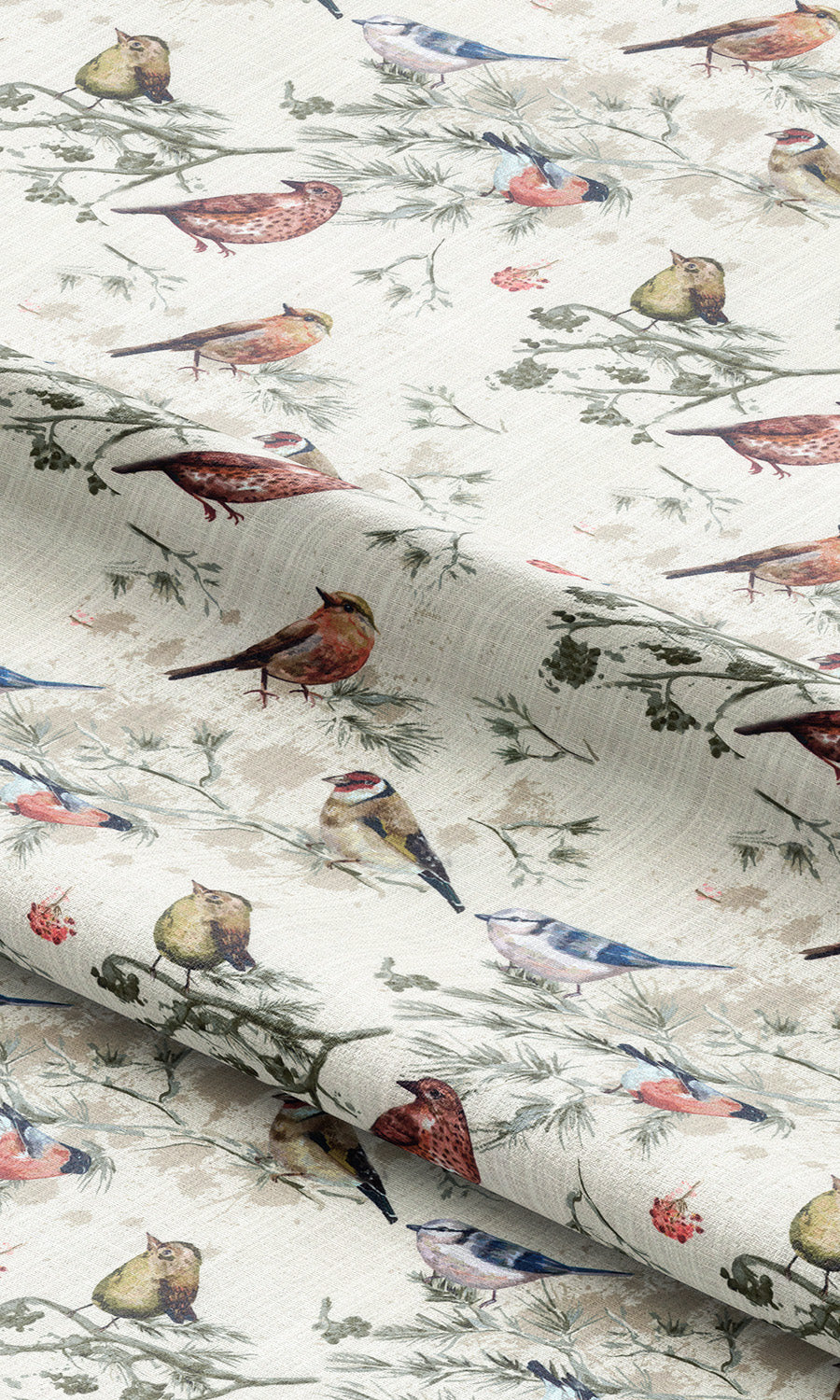 Bird-Print Cotton Fabric Material By the Yard (Red/ Gray/ Blue/ Beige)