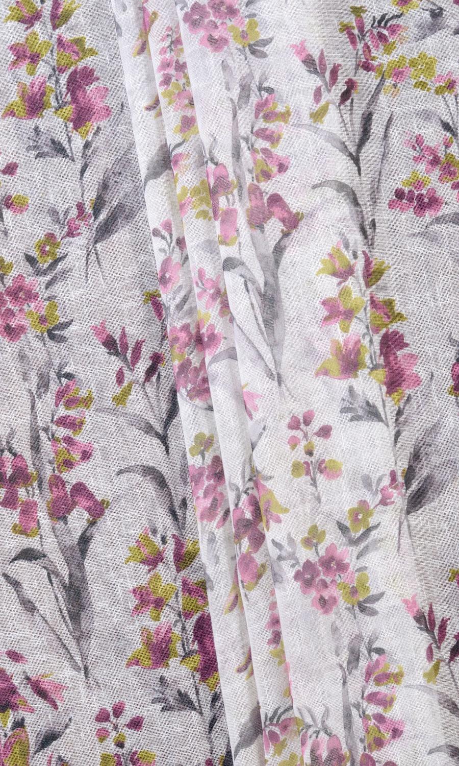 Sheer Floral Print Home Textile Fabric Material Sample (Pink/ Grey)