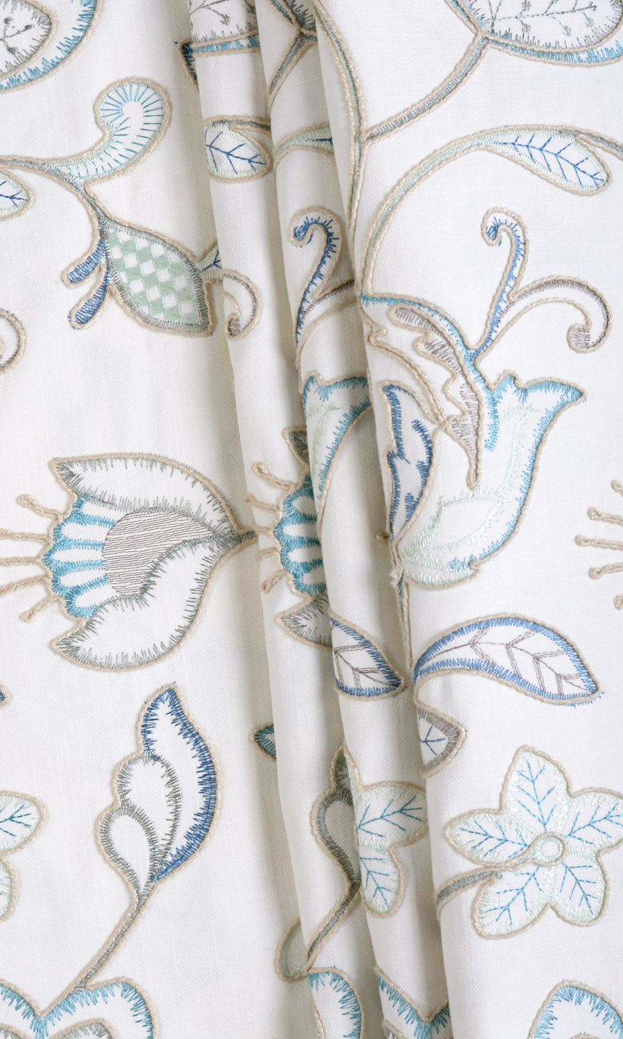 Floral Embroidery Home Textile Fabric Material Sample (Blue/ White)