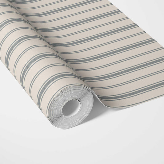 Neutral Geometric Striped Traditional Wallpaper (Ash Gray/ Cream)