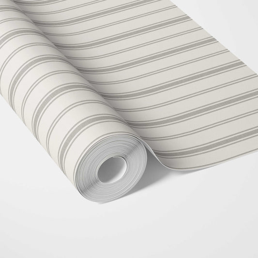 Neutral Geometric Striped Traditional Wallpaper (Stone Gray/ Cream)