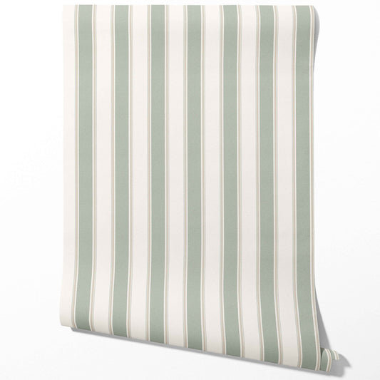 Geometric Striped Traditional Wallpaper (Sage Green)