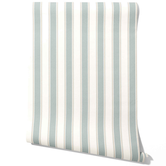 Geometric Striped Traditional Wallpaper (Mint Green/ Gray)
