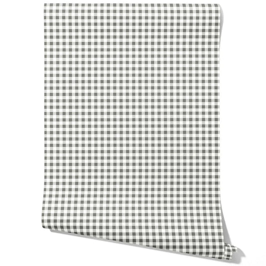 Neutral Gingham Checkered Traditional Wallpaper (Grey)