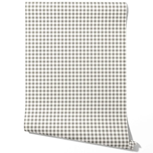 Neutral Gingham Checkered Traditional Wallpaper (Grey)