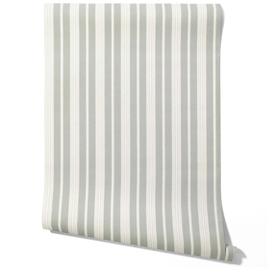 Neutral Geometric Striped Traditional Wallpaper (Sage Grey)