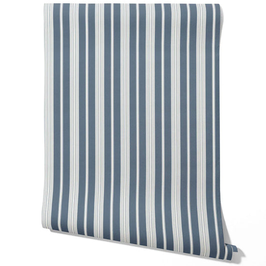 Geometric Striped Traditional Wallpaper (Slate Grey/ Blue)