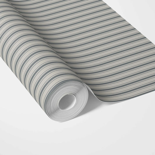 Neutral Geometric Striped Traditional Wallpaper (Slate Grey)