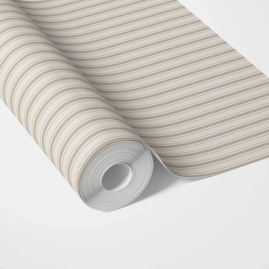 Neutral Geometric Striped Traditional Wallpaper (Beige/ Brown/ Warm Grey)