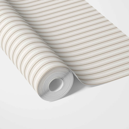 Neutral Geometric Striped Traditional Wallpaper (Beige/ Cool Taupe)