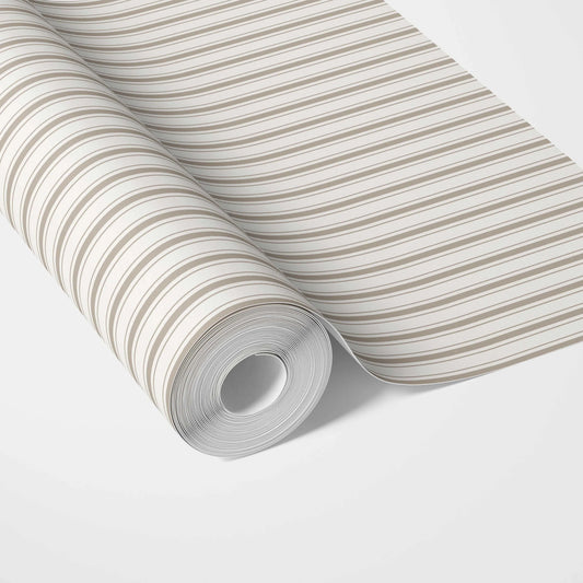 Neutral Geometric Striped Traditional Wallpaper (Greige/ Beige/ Warm Grey)