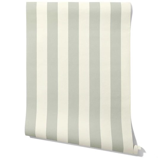Neutral Geometric Striped Traditional Wallpaper (Sage Grey/ Cream)