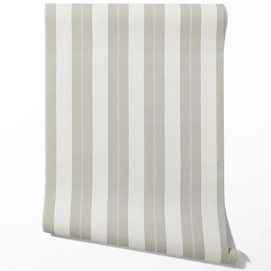 Neutral Geometric Striped Traditional Wallpaper (Grey)