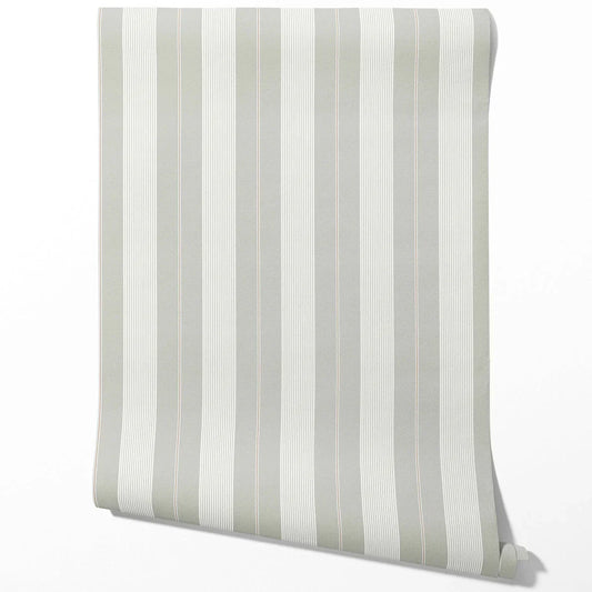 Neutral Geometric Striped Traditional Wallpaper (Grey-Green)