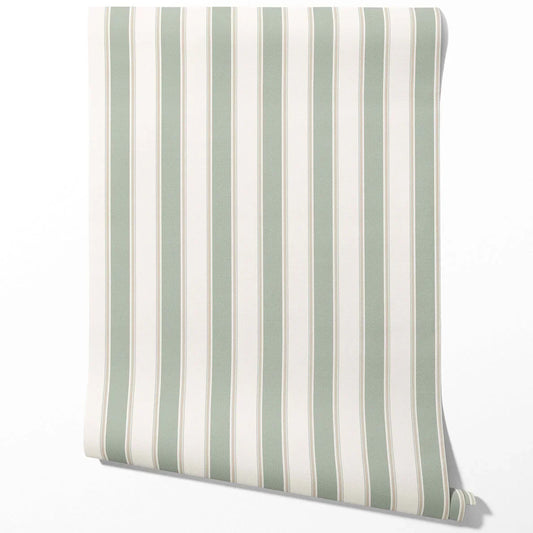 Geometric Striped Traditional Wallpaper (Sage Green)