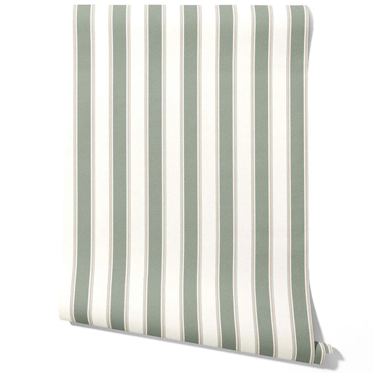 Geometric Striped Traditional Wallpaper (Grey-Green)