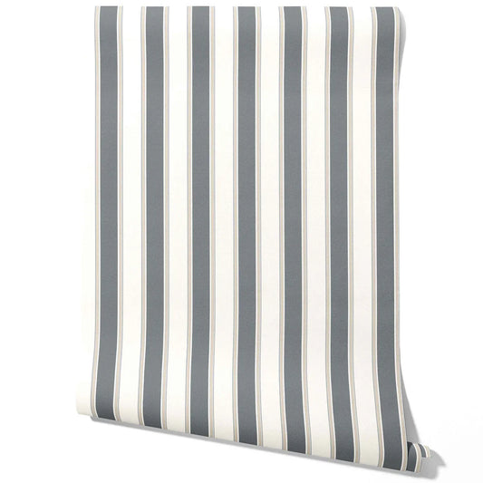 Neutral Geometric Striped Traditional Wallpaper (Slate Blue/ Grey)