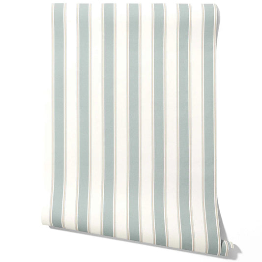 Geometric Striped Traditional Wallpaper (Mint Green/ Grey)