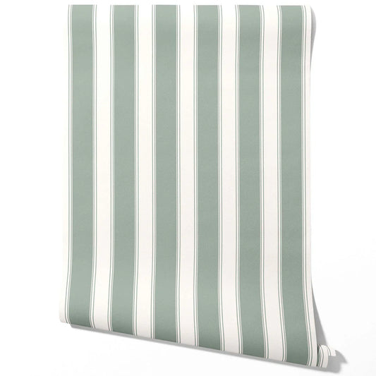 Geometric Striped Traditional Wallpaper (Sage Green/ Grey)