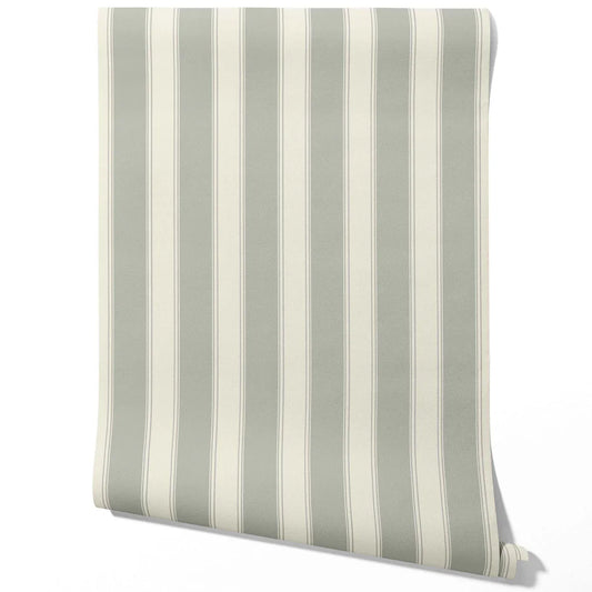 Neutral Geometric Striped Traditional Wallpaper (Sage Grey)