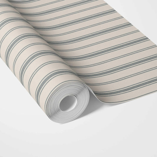 Neutral Geometric Striped Traditional Wallpaper (Ash Grey/ Cream)
