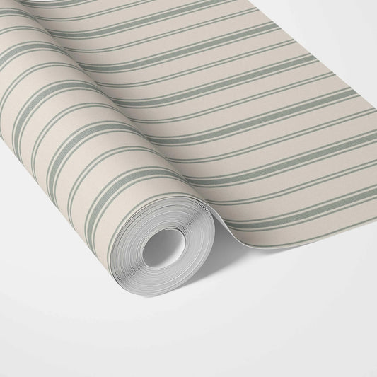 Geometric Striped Traditional Wallpaper (Sage Green/ Cream)