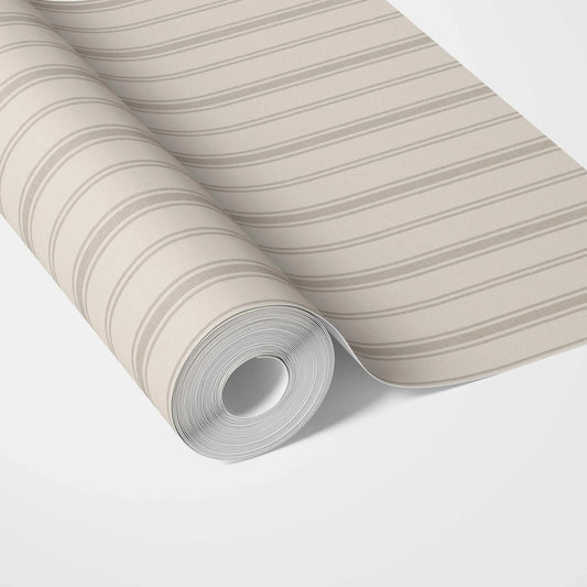 Neutral Geometric Striped Traditional Wallpaper (Beige/ Greige/ Taupe)
