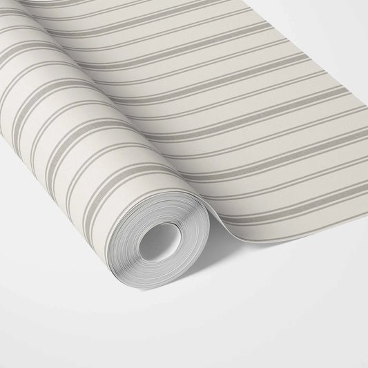 Neutral Geometric Striped Traditional Wallpaper (Stone Grey/ Cream)