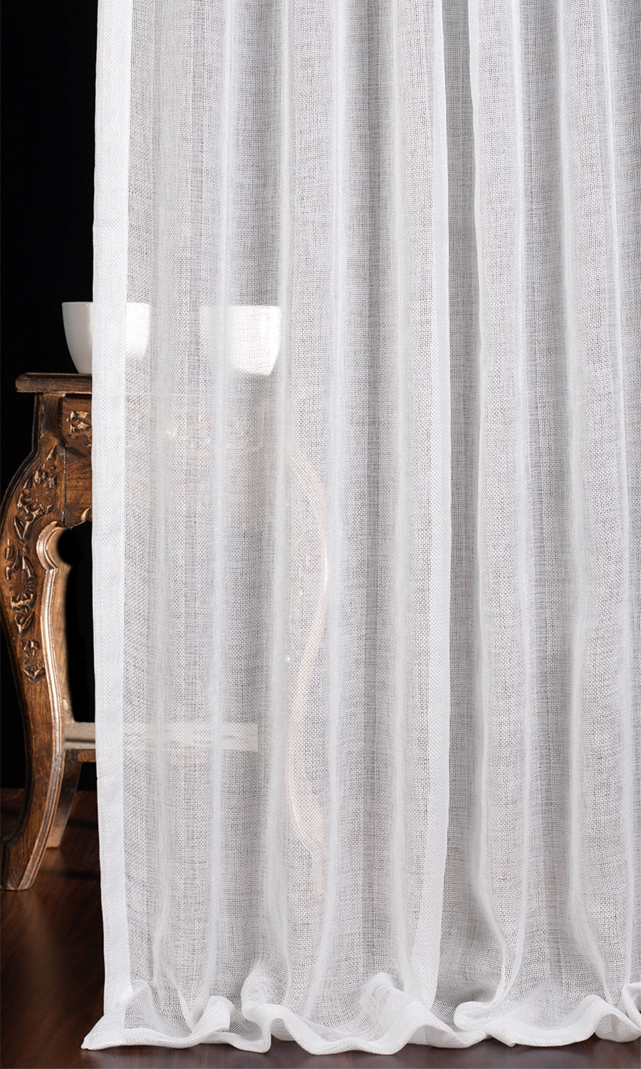 Textured Striped Sheer Home Textile Fabric Material Sample (White)