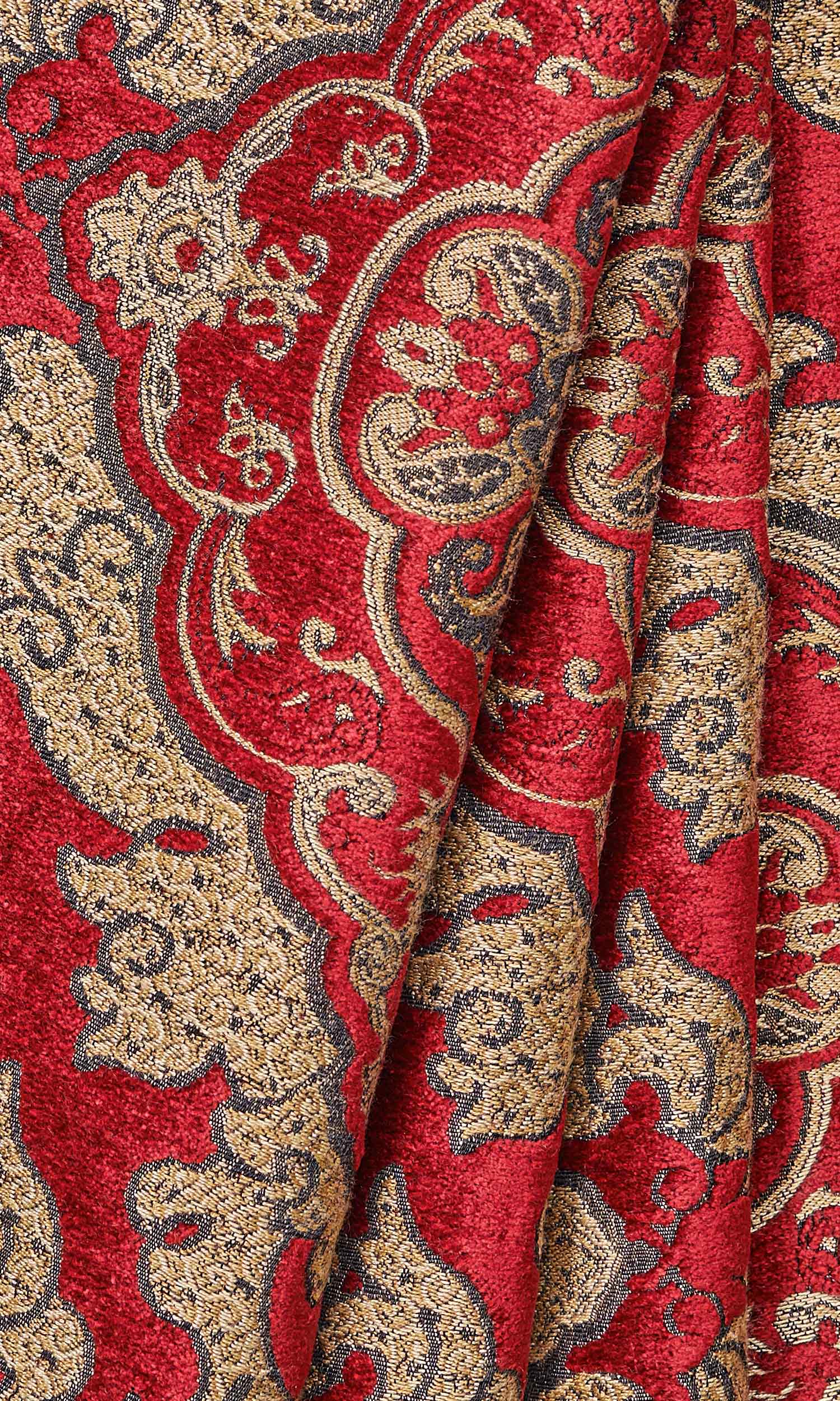 Damask Velvet Window Treatments Fabric By the Yard (Beige/ Brown/ Red)