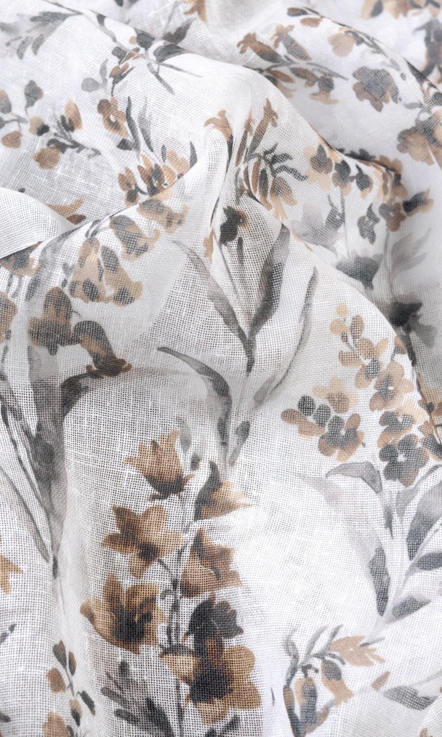 Sheer Floral Print Fabric Sample for Roman Blinds & Shades (Beige/ Brown)