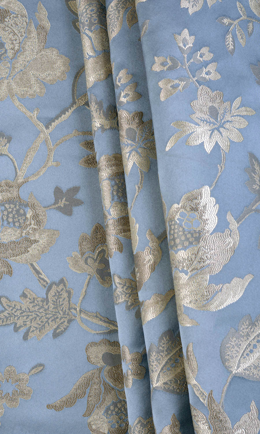 Floral Faux Silk Free Fabric Material Sample (Indigo Blue/ Greige)