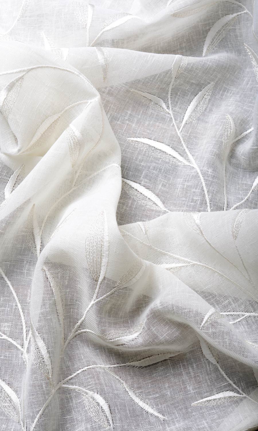 Sheer Floral Embroidery Free Fabric Material Sample (White/ Cream)