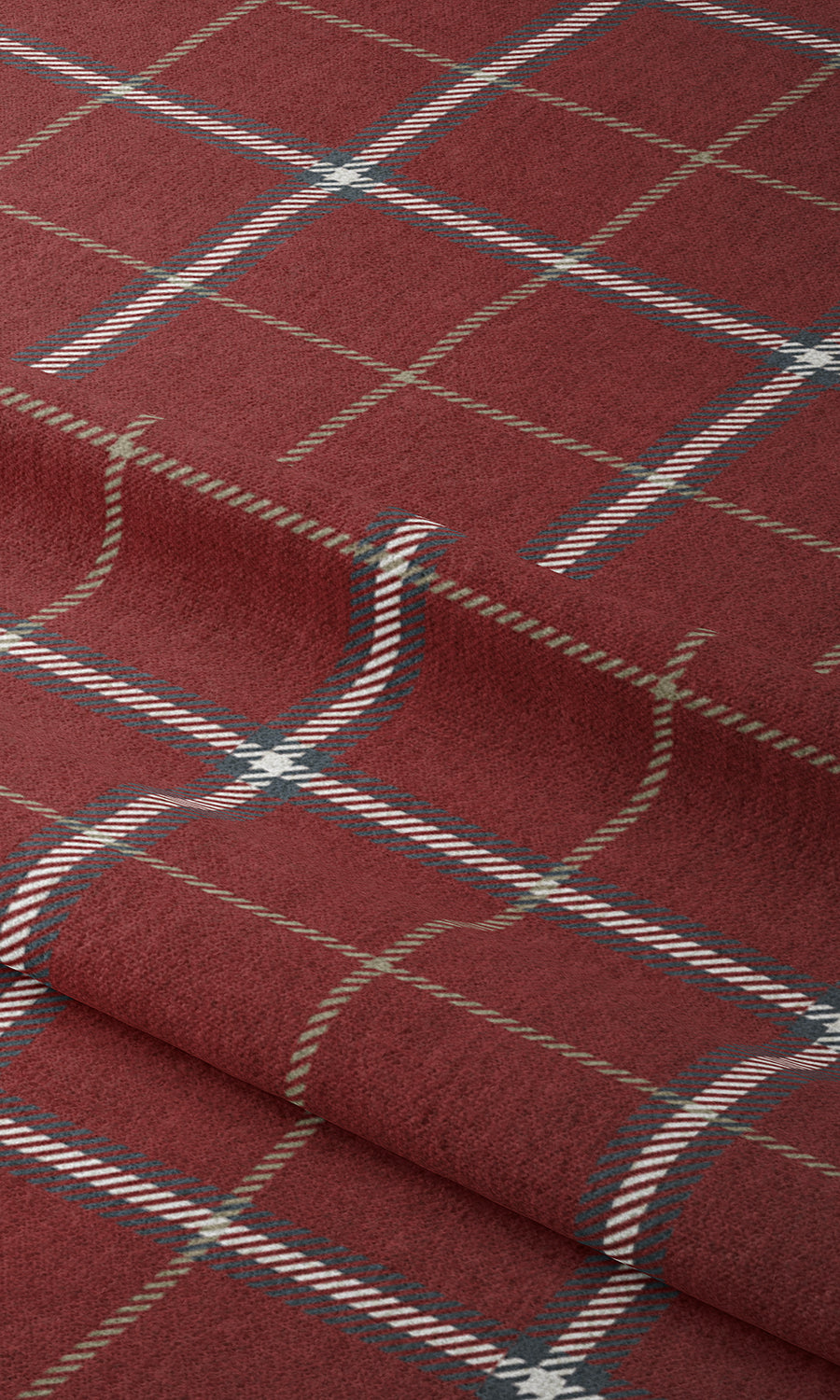 Modern Check Patterned Home Textile Fabric Material By the Yard (Deep Red)