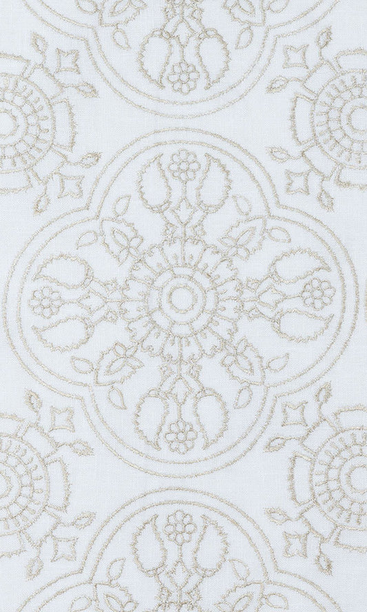 Floral Embroidered Linen Home Décor Fabric Sample (White/ Ivory)