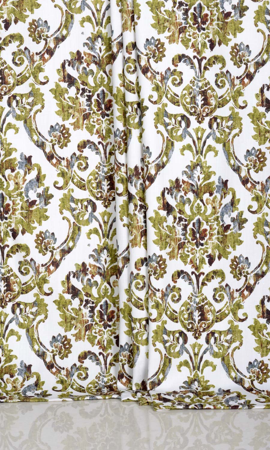Damask Print Window Treatments Fabric By the Yard (Yellow/ Green/ Brown)