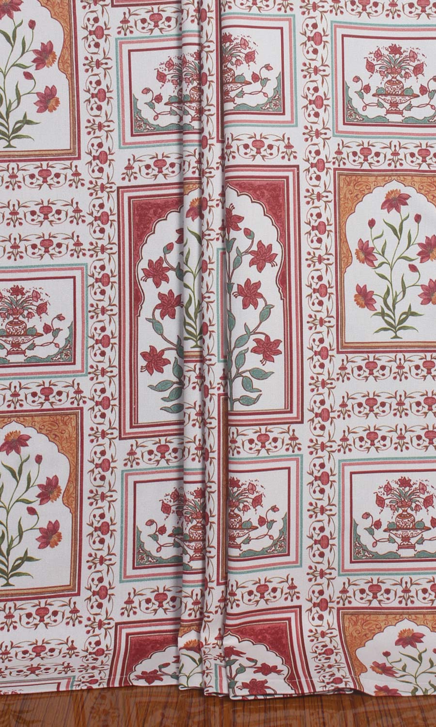 Floral Cotton Window Treatments Fabric By the Yard (Red/ Orange)