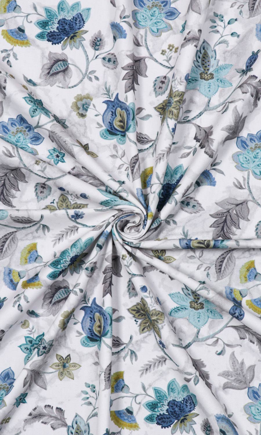Floral Cotton Home Textile Fabric Material By the Yard (Grey/ Blue)