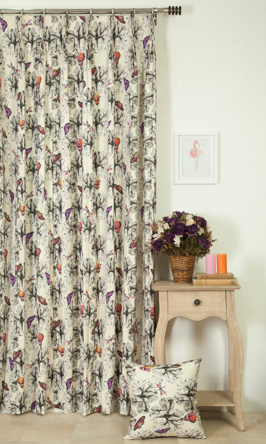 Butterfly Print Cotton Home Décor Fabric Sample (Pink/ Purple)
