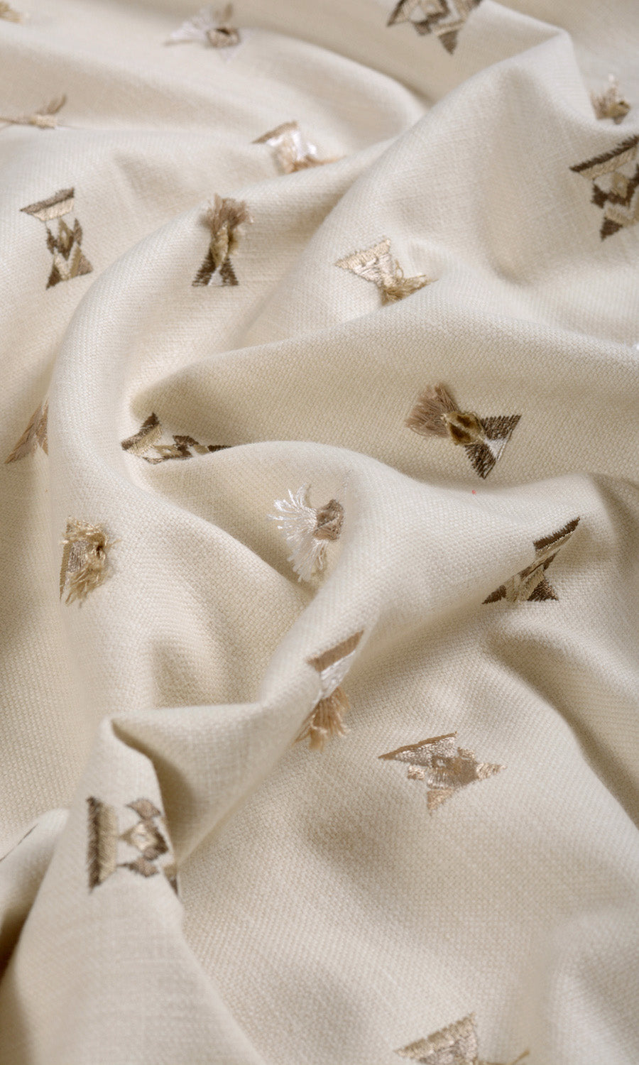 Embroidered Fabric By the Yard for Curtains & Drapes (Beige/ Brown/ White)