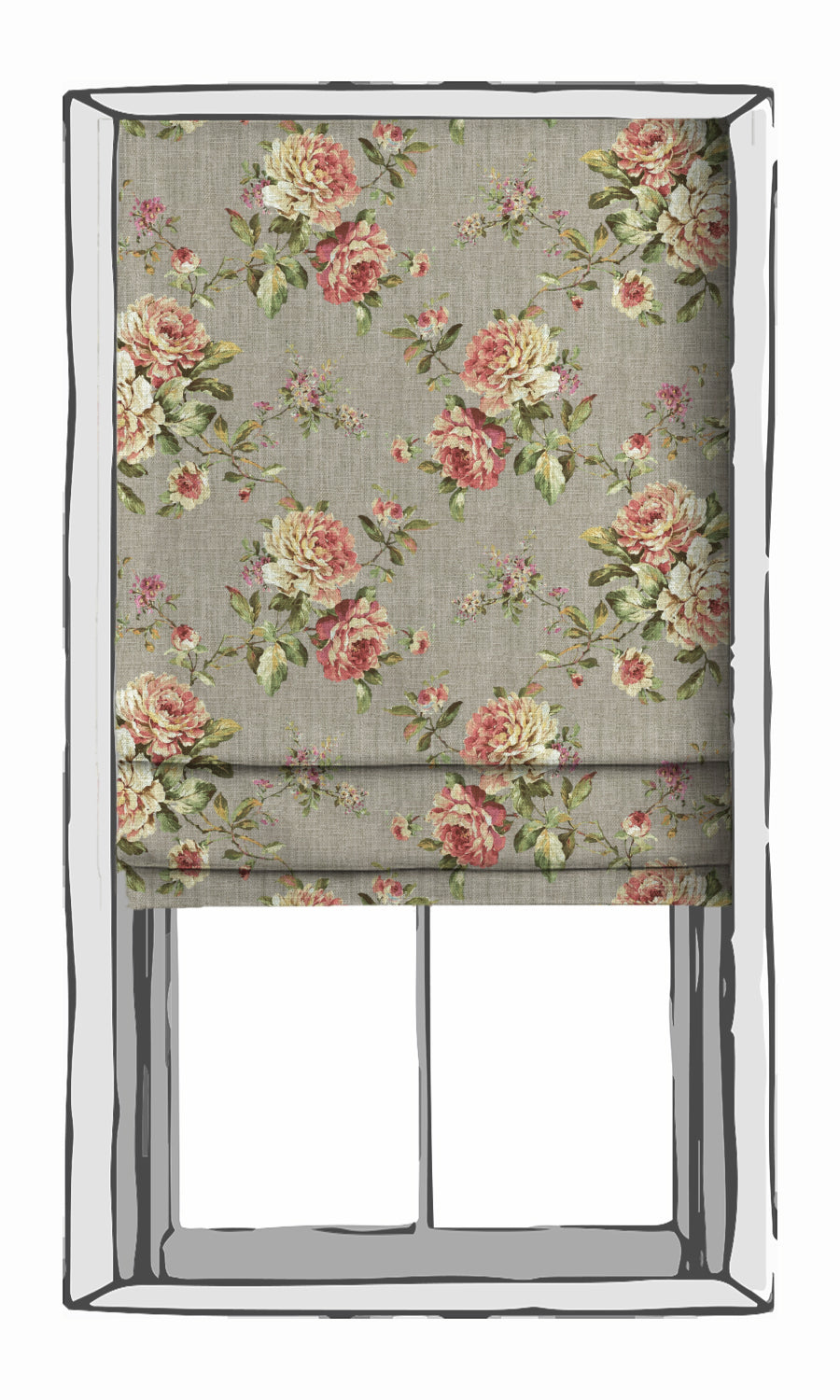 Country Floral Window Treatments Fabric By the Yard (Grey/ Pink)