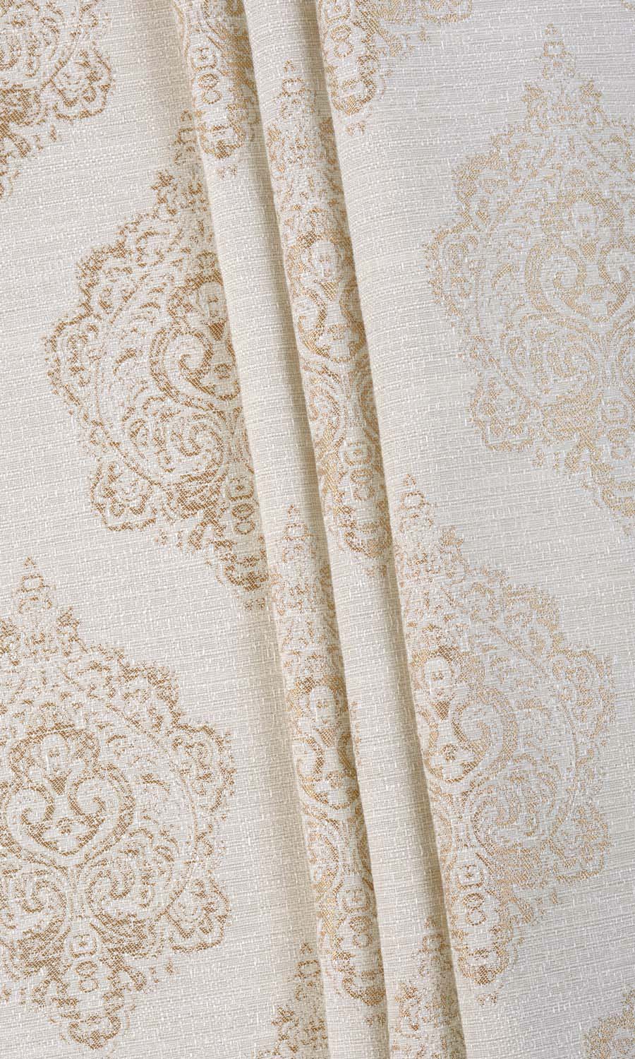 Damask Free Fabric Material Sample (Off White/ Pale Beige)