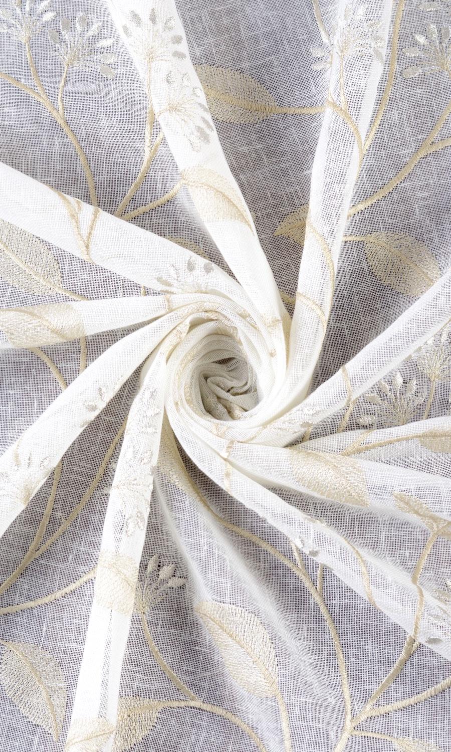 Sheer Floral Embroidered Fabric Material By the Yard (White/ Beige)