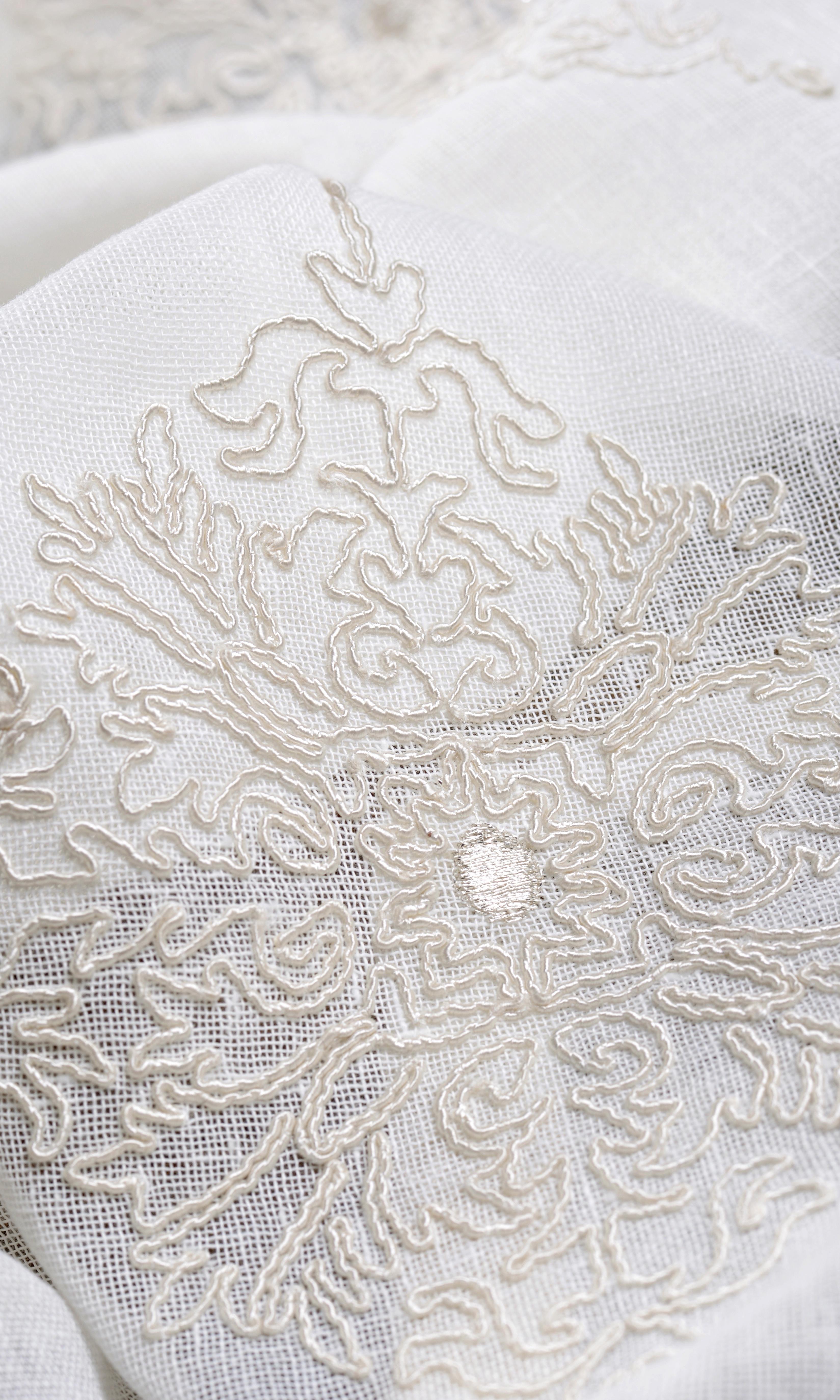 Sheer Floral Embroidered Free Fabric Material Sample (White/ Cream)